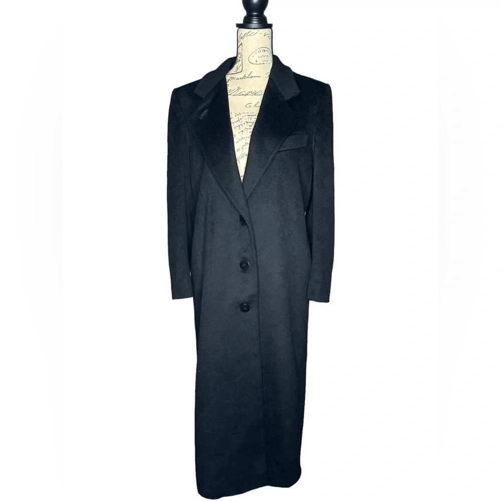 Cassidy vintage wool trench coat black size 6 EUC made in USA button front